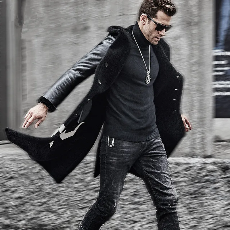 Мужская куртка из овечьей кожи с двусторонней подкладкой длинная 2020 | одежда