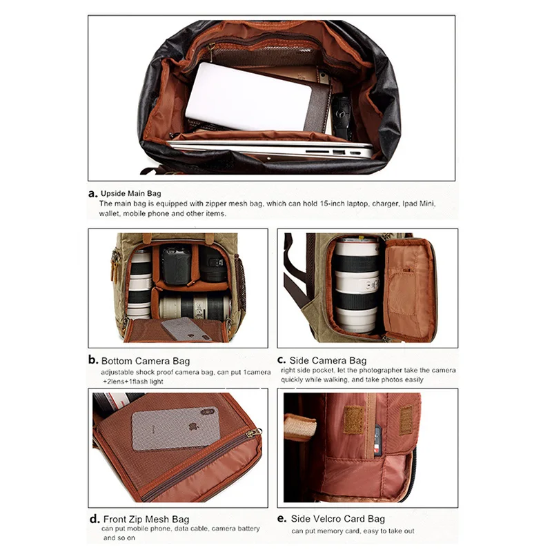 retro batik waterproof canvas large capacity camera video backpack travel casual mens dslr photography shoulders bag tripod case free global shipping