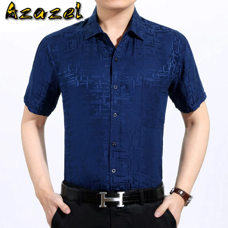 

Azazel 2010 New Summer Real Silk Shirt Men White Short Sleeve Shirt Formal Man Shirts High Quality Camisa Masculina KJ1943