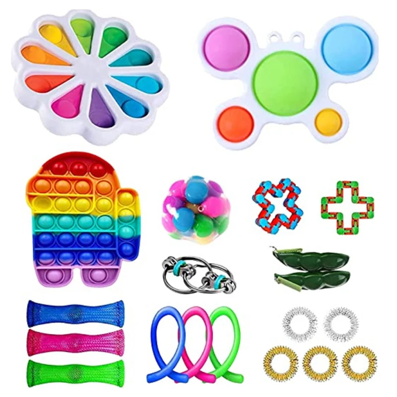 

20PCS Fidget Toys Pack Set Anti Stress Relief Toys Kawaii Push Bubble Hand Squishy Sensory Toys Squeeze Ball Relieve Autism