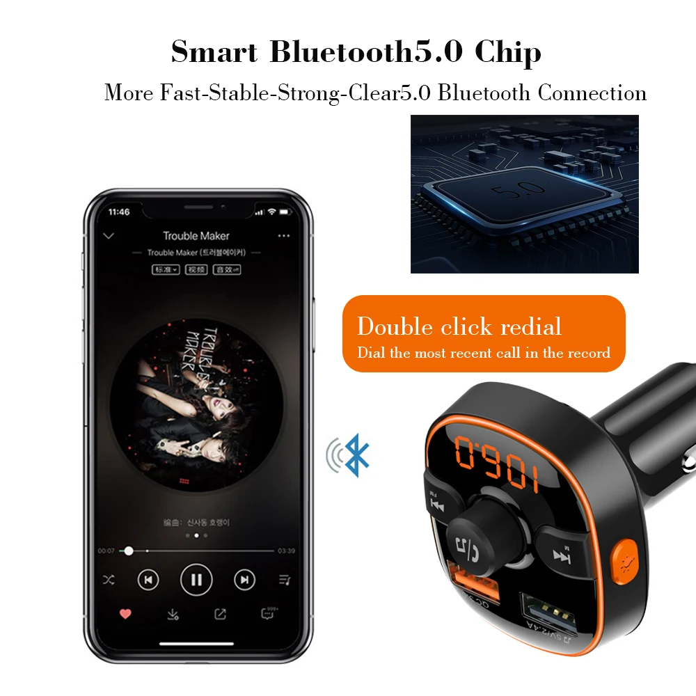 Двойной usb порт QC 3 0 быстрая зарядка автомобильное зарядное устройство Bluetooth fm