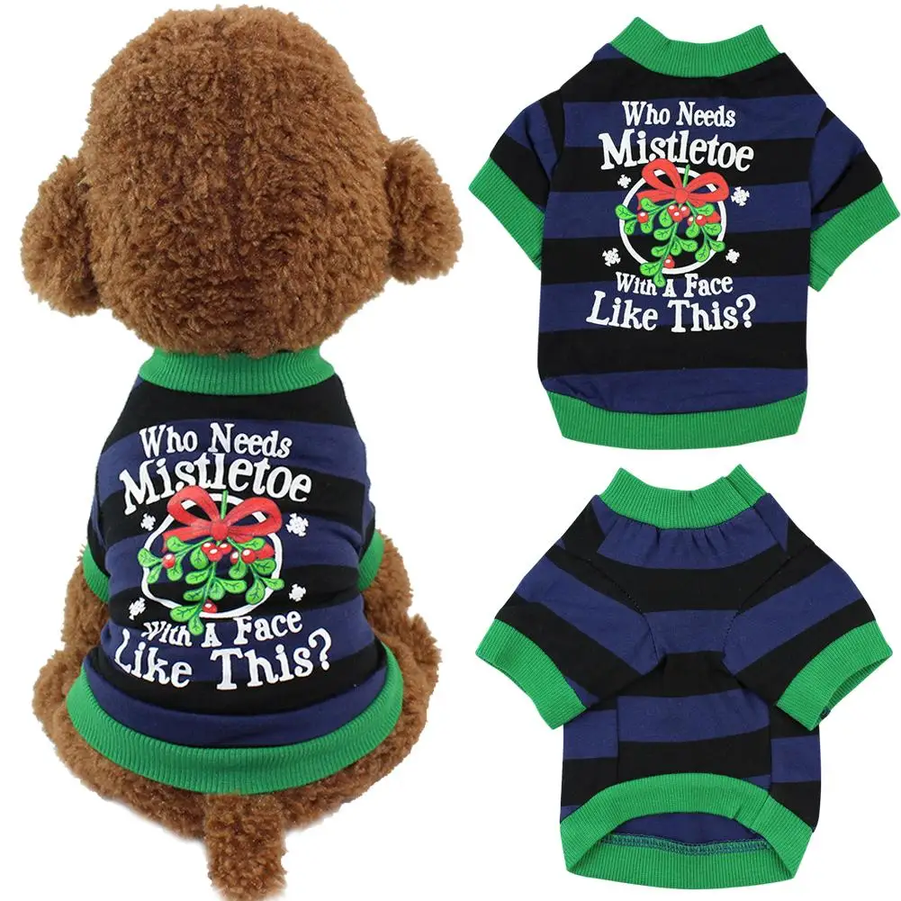 Рождественская домашняя собака костюм щенка одежда полосатый жилет мультфильм