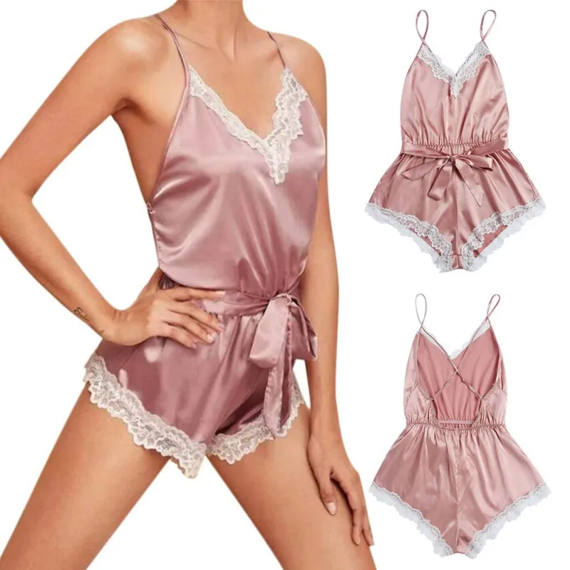 

Ladies' New One-piece Pajamas Sexy Imitation Silk Homewear