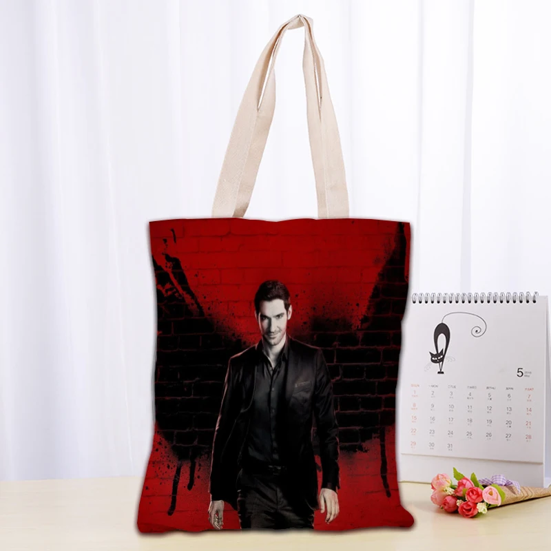 

Custom Lucifer Tote Bag Reusable Women Canvas Shoulder Bag Handbag Shoulder Pouch Foldable Canvas Shopping Bags