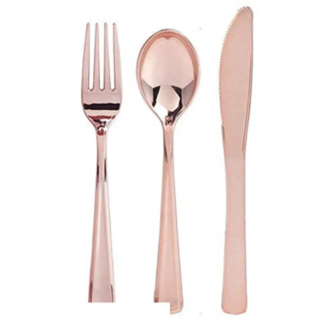 Прочные Свадебные вечерние одноразовые ножи вилка ложка набор посуды золото