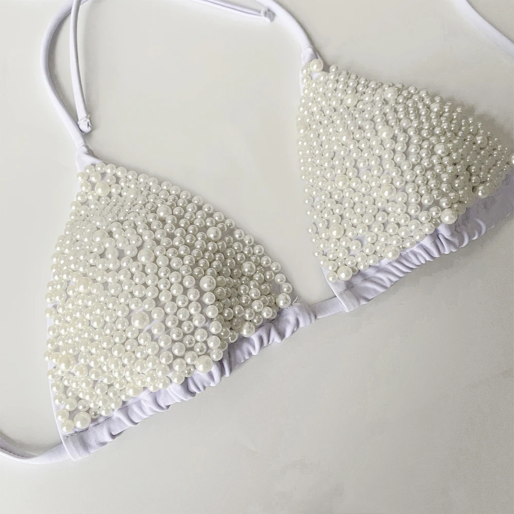 

Fashion Women Ladies Bikini Set Solid Pearl Swimming Bathing Suit Summer Holiday Beach 2PCS Bikini Set