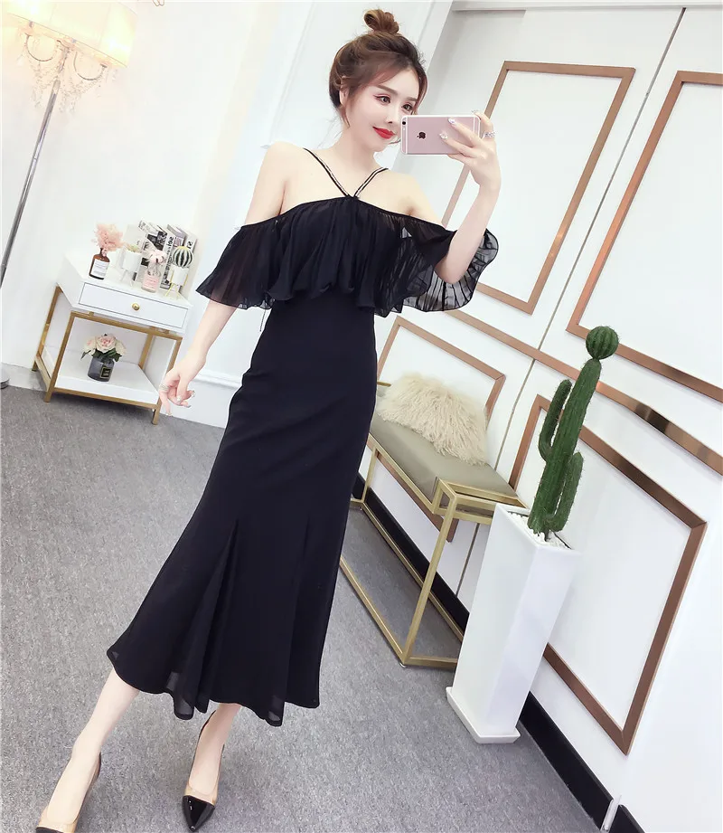 

Summer aristocratic temperament will shoulder neck hung a word dress sexy halter neck dress dress black skirt