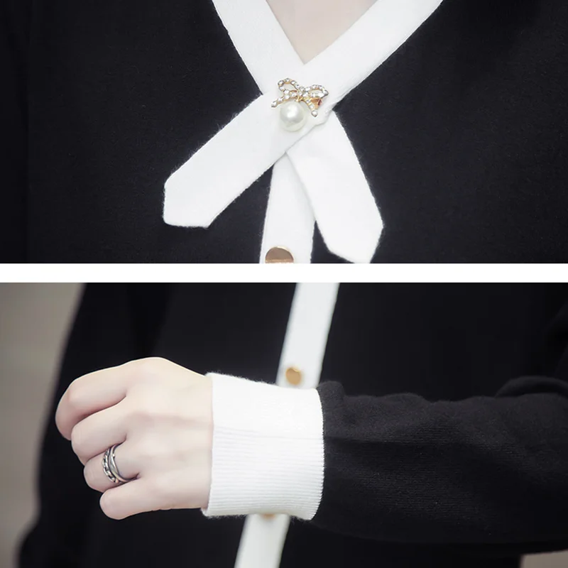 Милый милый женский пуловер с черным бантом, Свитер оверсайз, модная зимняя одежда для женщин, сезон осень-зима 2020, вязаный корейский женски... от AliExpress RU&CIS NEW