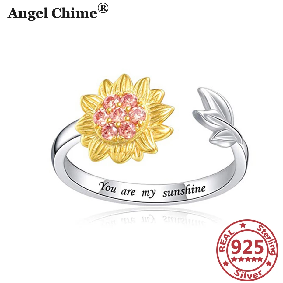

Регулируемые серебряные кольца в виде подсолнуха для женщин, «You are my Sunshine»