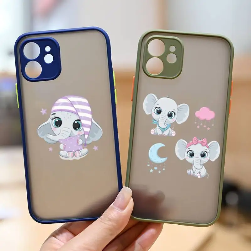 

Cute hippo cartoon Elephant Phone Case matte transparent For Clear Funda sapphire iPhone 7 8 x xs xr 11 12 pro plus max mini
