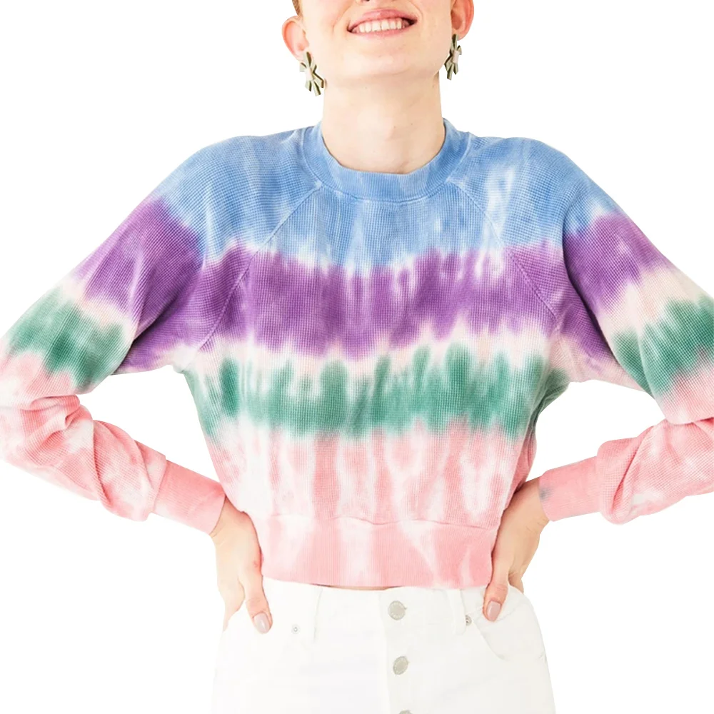

Autumn Sweatshirt Shirt Tie Dye Gradient Color Pullover Ladies Long Sleeve Crop Tops Female Short Sweatshirt Women Clothing