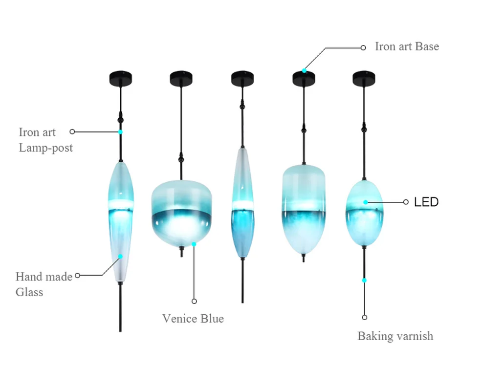 

Modern Venice Blue Glass Pendant Lights LED Hanging Lamp for Living Room Restaurant Kitchen Pendant Lamp Home Deco Light Fixture