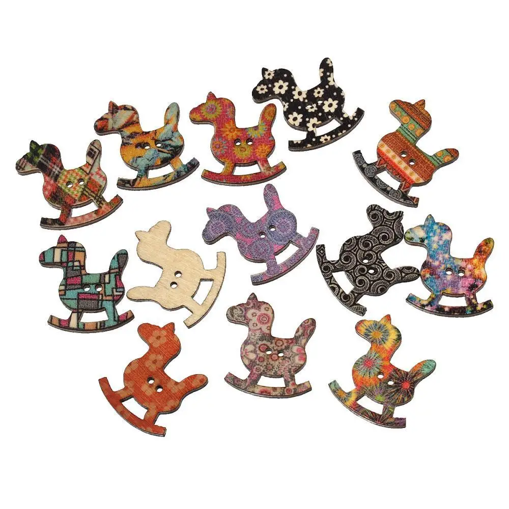 100 шт. деревянная швейная Кнопка Скрапбукинг качалка Лошадь в случайном порядке 2