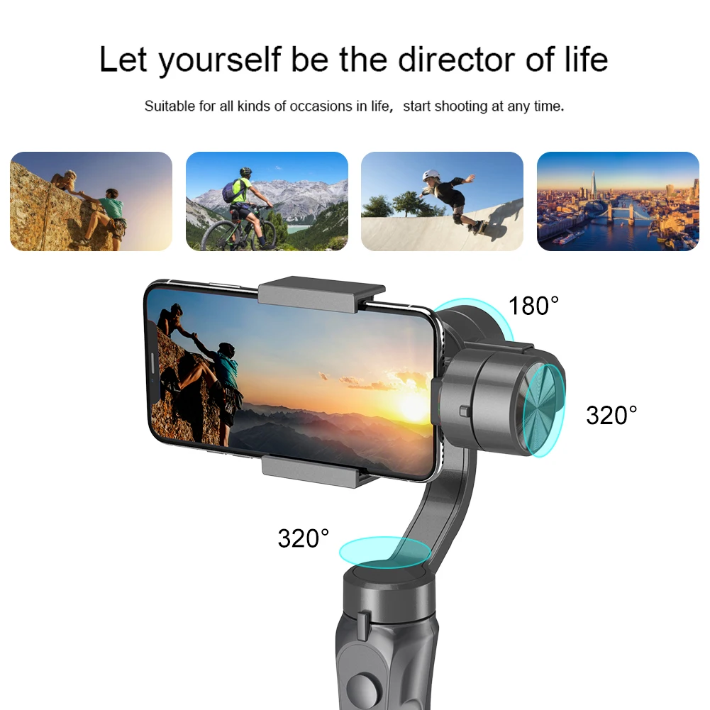 H4 3 оси ручной анти-встряхивание мобильный телефон Gimbal стабилизатор для мобильного телефона экшн-камеры