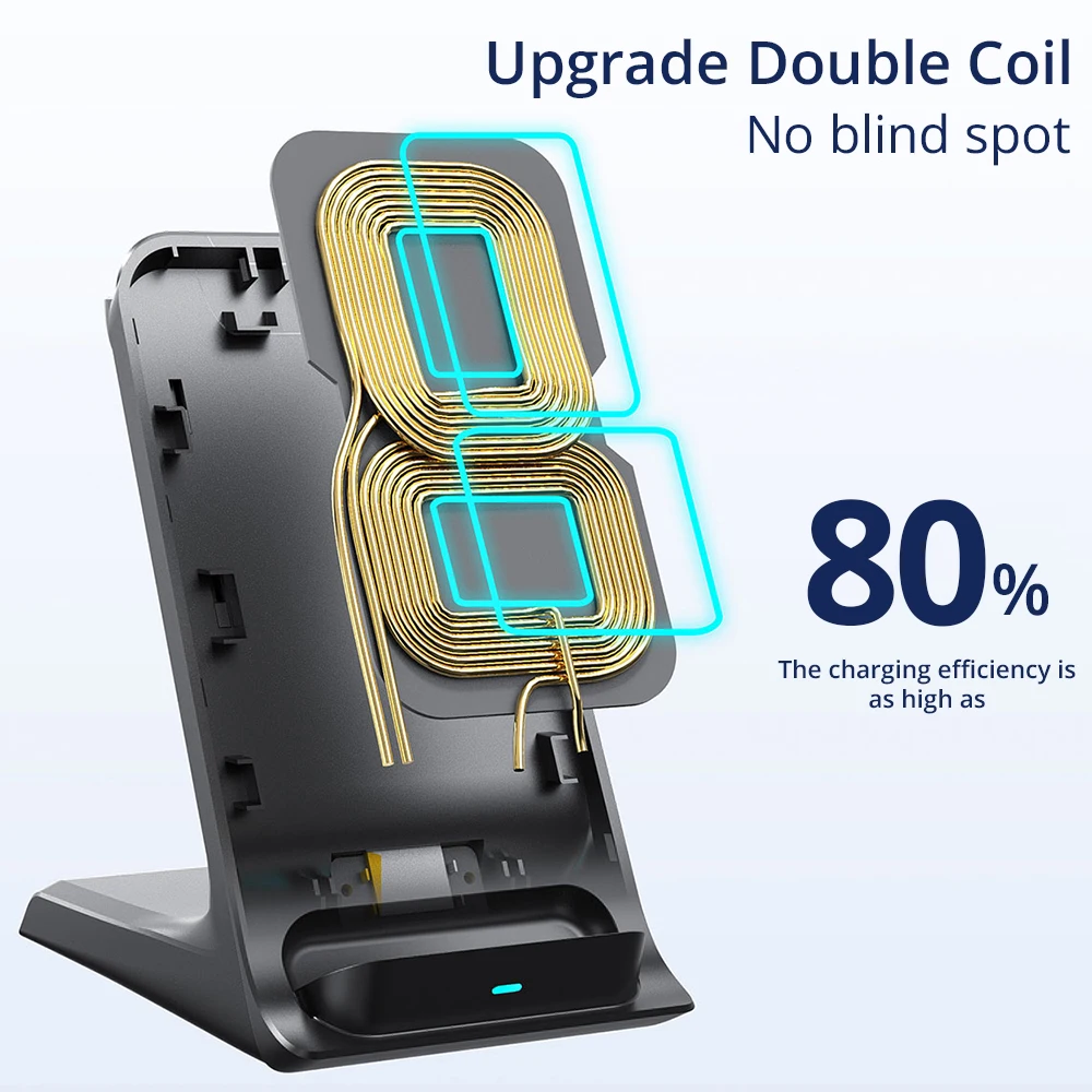 

Fivetech 15W Fast Wireless Charger 3 in 1 Desktop Magnetic Mobile Phone Stand Charger for iPhone 12 / Apple Watch / AirPods Pro