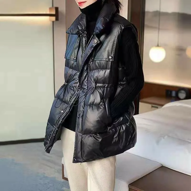 

Женский пуховой жилет с воротником-стойкой, свободный утепленный жилет из хлопка, верхняя одежда в Корейском стиле