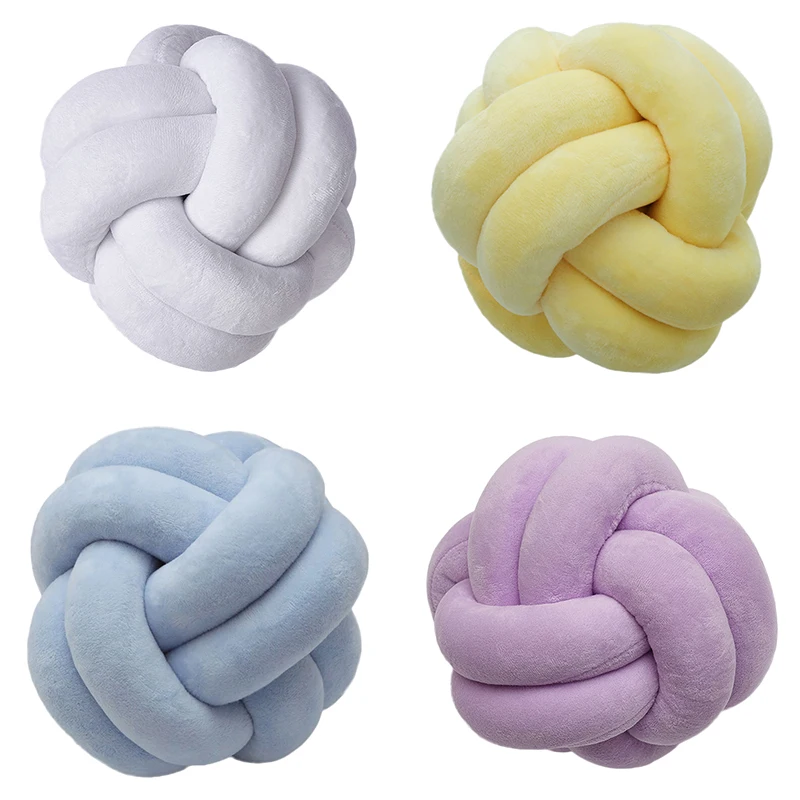 Knotted Plush Ball Design Round Throw Pillow Waist Back Cushions Home Sofa Bed Decoration Dolls Toys For Kids S/M Top | Дом и сад