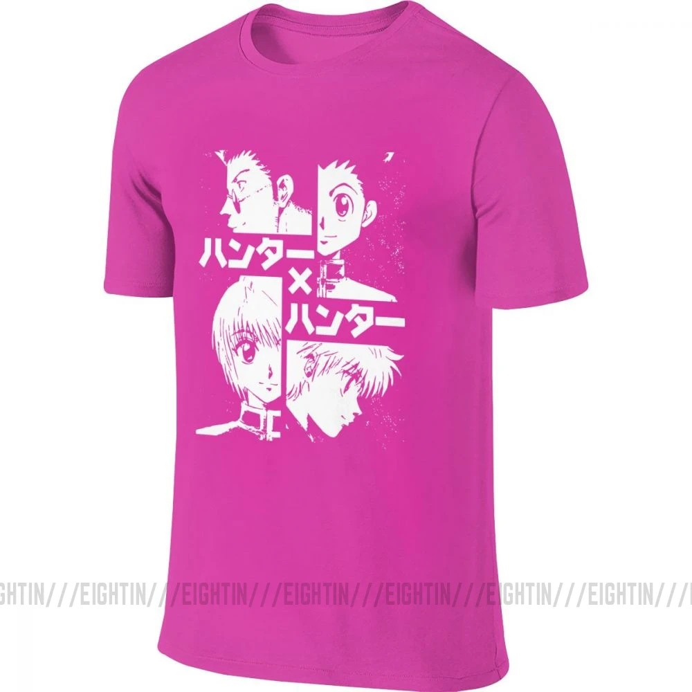 Hisoka Hunter X Hunter, Мужская футболка, хлопок, круглый вырез, Killua Hxh, аниме, спереди, сзади, две стороны, футболка, короткий рукав - Цвет: Fuchusia