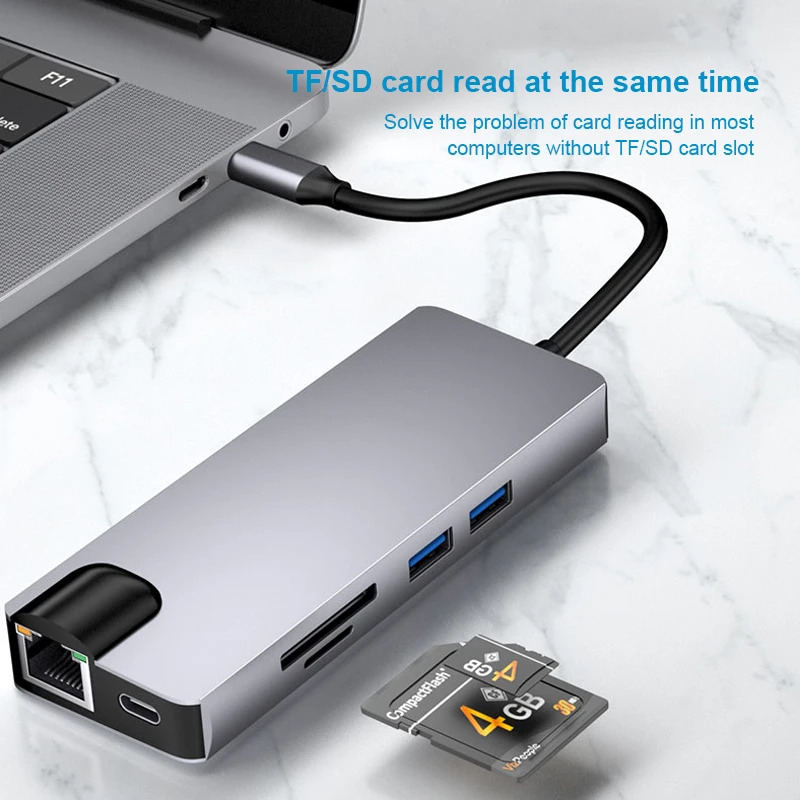 Type C к VGA + RJ45 Gigabit Ethernet 4K HDMI-совместимый PD SD TF 3 5 мм аудио 1080P для Macbook Pro S8 S9 P20 P30 USB