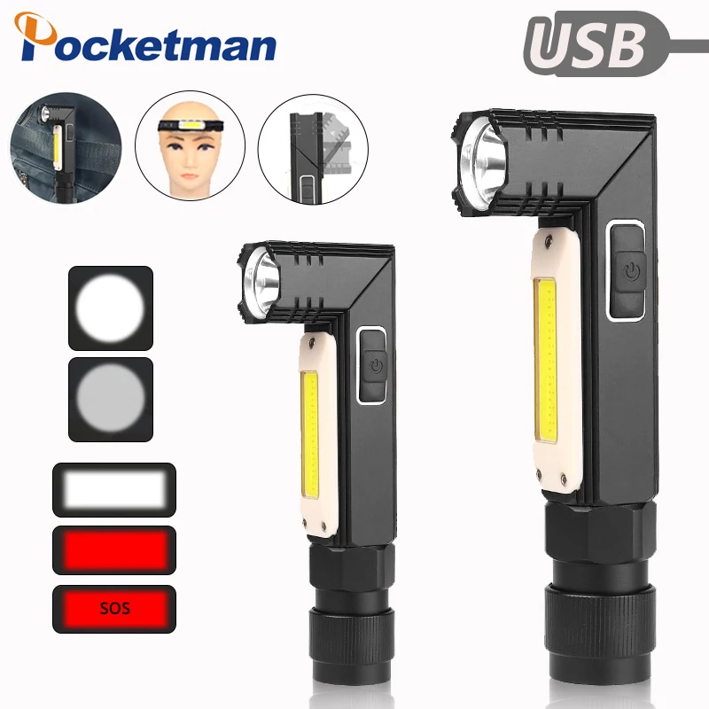 

New LED Flashlight Ultra Bright Waterproof COB Light USB Rechargeable torch tail magnet Work Light 90 Degrees Rotate