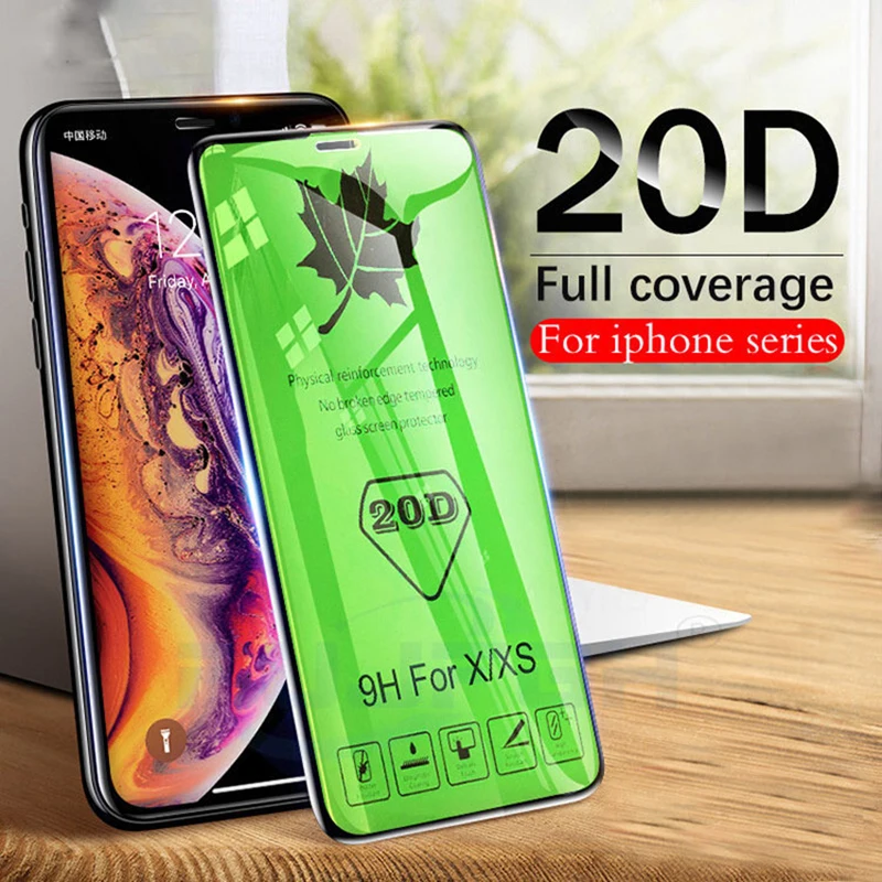 

20D полное покрытие клеевое закаленное стекло Защита экрана для Iphone 12 Mini 6,1 Pro Max 6,7 XS 7G 8 plus защита от отпечатков пальцев