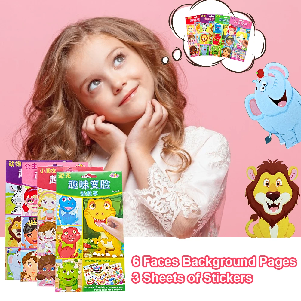 

Children DIY Make a Face Sticker Books for Kids Toddlers New Puzzle Games Fun Toys Gift Cartoon Animal Princess Reusable Sticker