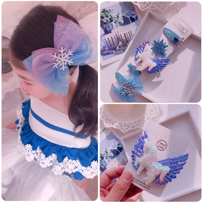 

Snow Princess hairgrips sparkling butterfly tie clip dance party bow hairpin girl hair accessories