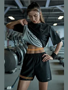 Костюм для сауны женский для похудения тренажерного зала фитнеса свитшот для тренировки тренировок горячего сжигания жира рубашка с коротким рукавом шорты свободный крой