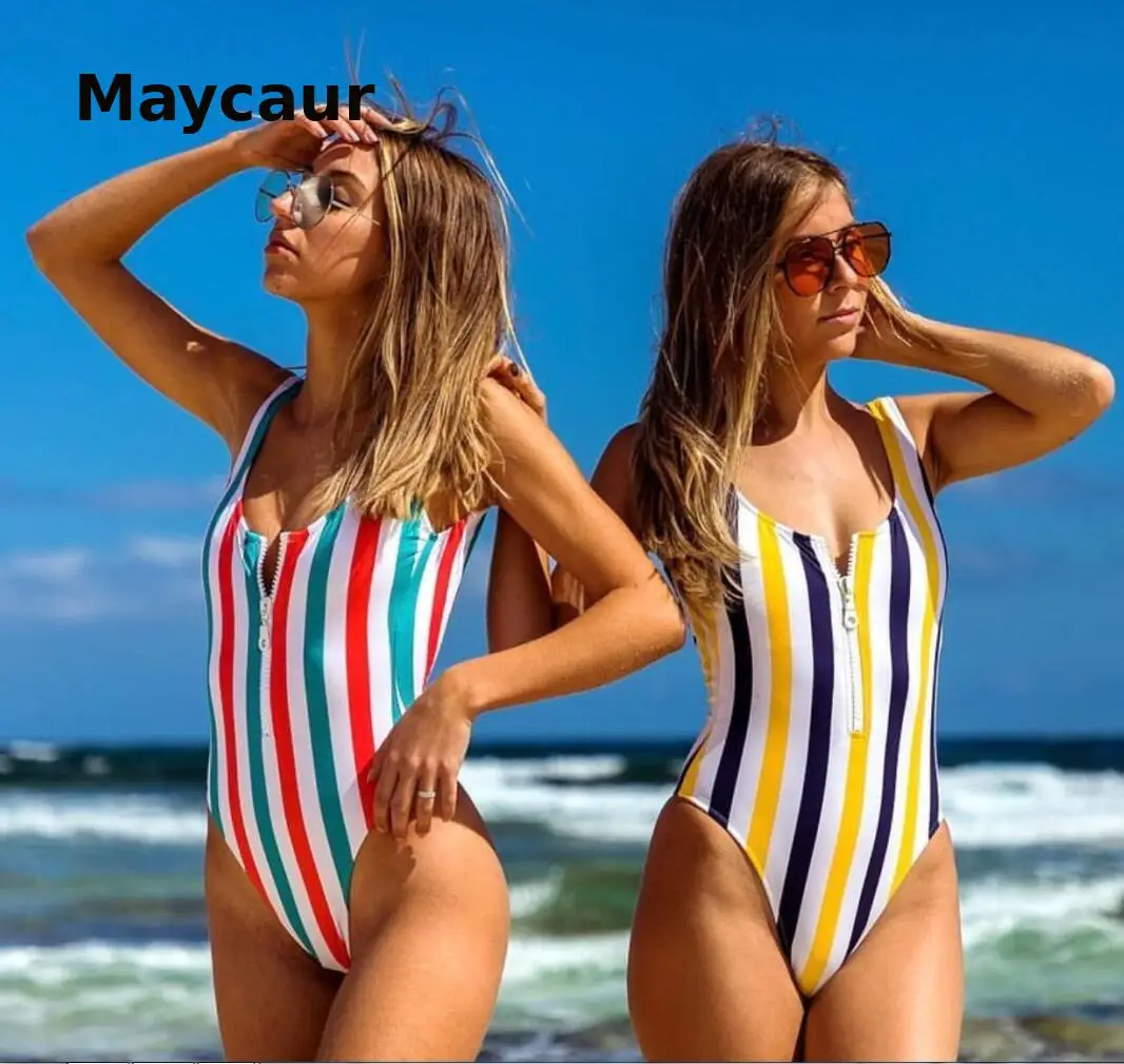 

2021 Striped Swimwear One Piece Swimsuit Women Backless Monokini Sport Bodysuit Beach Bathing Suit Swim Red White