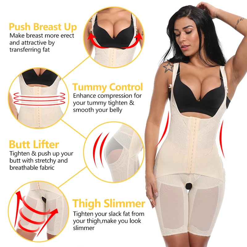 Women's Waist Trainer Shapewear Bodysuit Postparto Recovery Full Body Shaper Tummy Control Slimming Underwear Fajas Colombianas