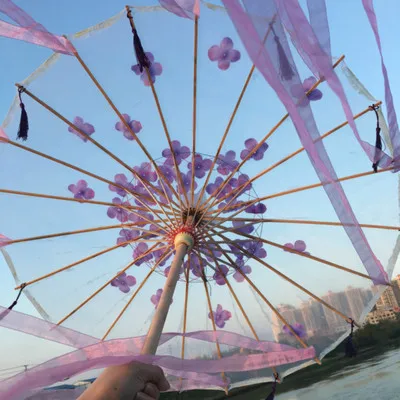 PINK HUA Китайский Шелковый Зонтик Аниме женский Фотография реквизит для косплея античный танцевальный зонтик с кисточками прозрачный японский бумажный Свадебный зонтик - Цвет: PINK HUA