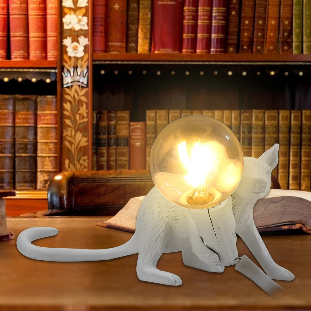 

Resin Lovely Mouse Figure LED Table Lamp E12 Bulb Bedroom Bedside Light Home Kids Room Ornament Living Room Decoration