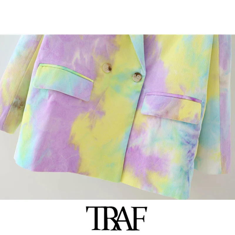 

TRAF Women Fashion Double Breasted Tie-dye Corduroy Blazers Coat Vintage Long Sleeve Pockets Female Outerwear Chic Tops