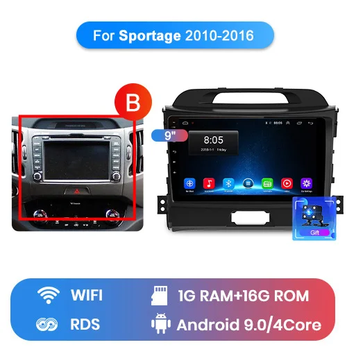 WIFI (1GB 16GB) B Junsun V1 2G+ 32G Android 9,0 DSP автомобильный Радио Мультимедиа Видео плеер навигация gps 2 din для KIA Sportage 3 2010 2011- без dvd - Цвет: WIFI (1GB 16GB) B