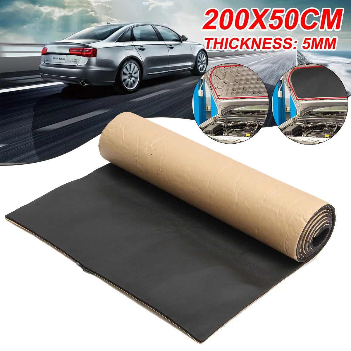 

1Roll 200x50cm Car Sound Mat Proofing Deadener Heat Noise Insulation Deadening Mat Hood Closed Cell Foam Auto Sound Deadener