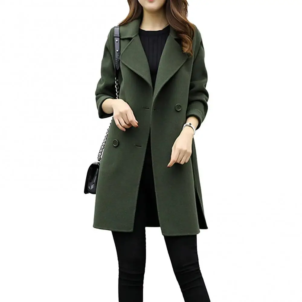 

Пальто женское осенне-зимнее Однотонное шерстяное двубортное пальто-тренчкот миди с лацканами женская одежда женская куртка 2021