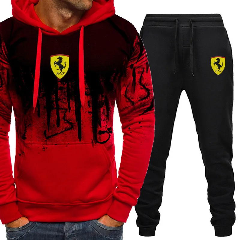 

Men's printed sportswear suit zipper sportswear men's spring casual hooded sweater hoodie + trousers jogging suit