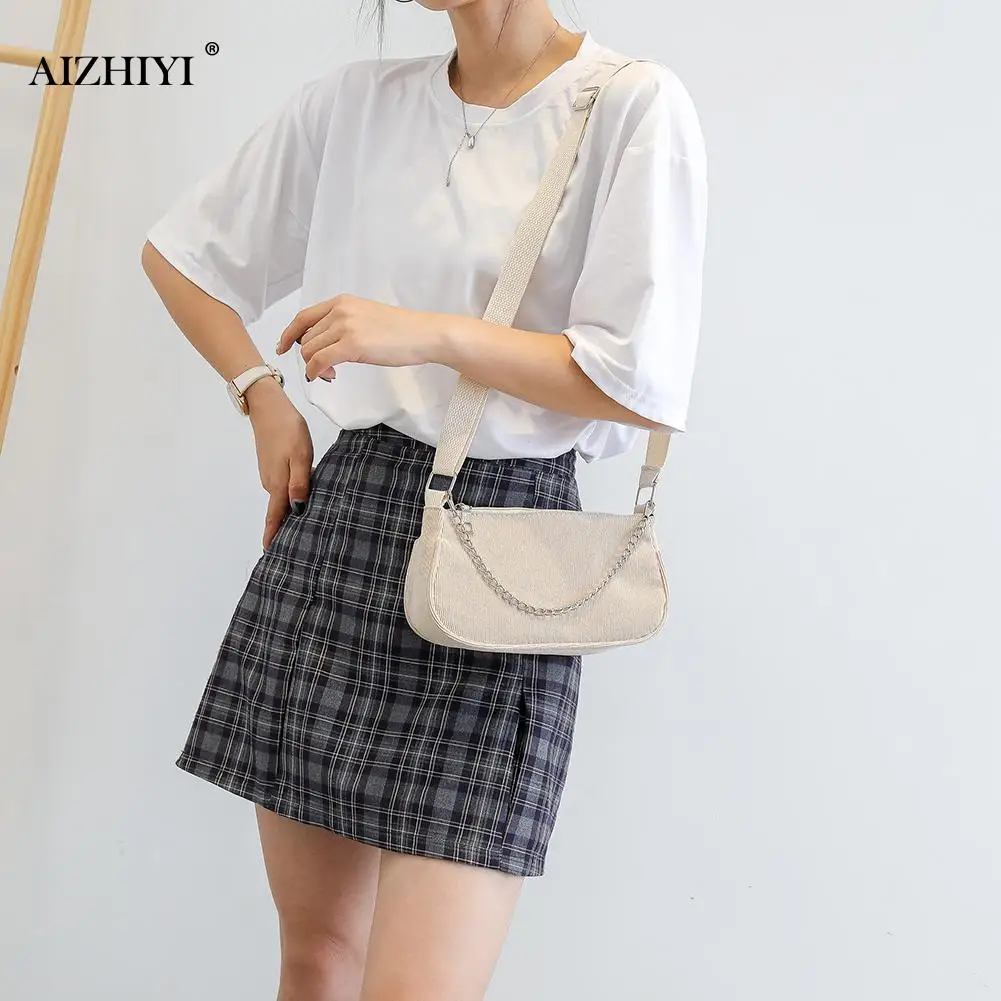 Женская однотонная сумка через плечо с цепочкой модная Вельветовая популярная