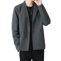 men blazer retro style single breasted solid color long breasted summer lapel pockets jacket daily streetwear male blazer 2021