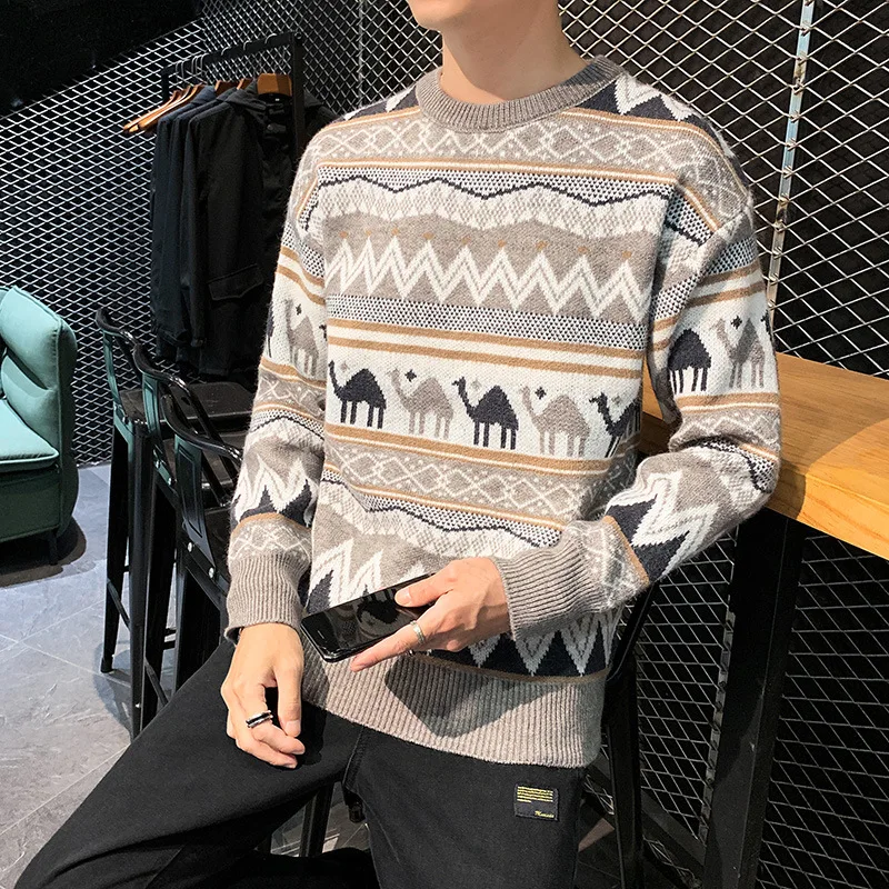 

2020 Men's New Printed Sweater Youth Pullover Loose Trendy Outerwear Sweater