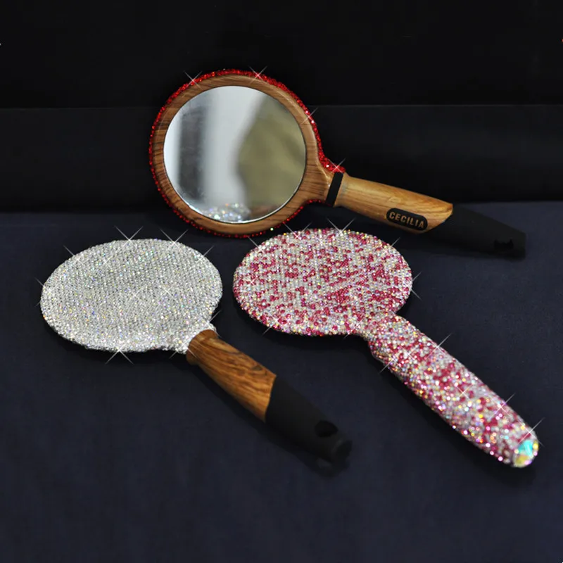 Зеркало для макияжа роскошные кристаллы ручное зеркало косметическое