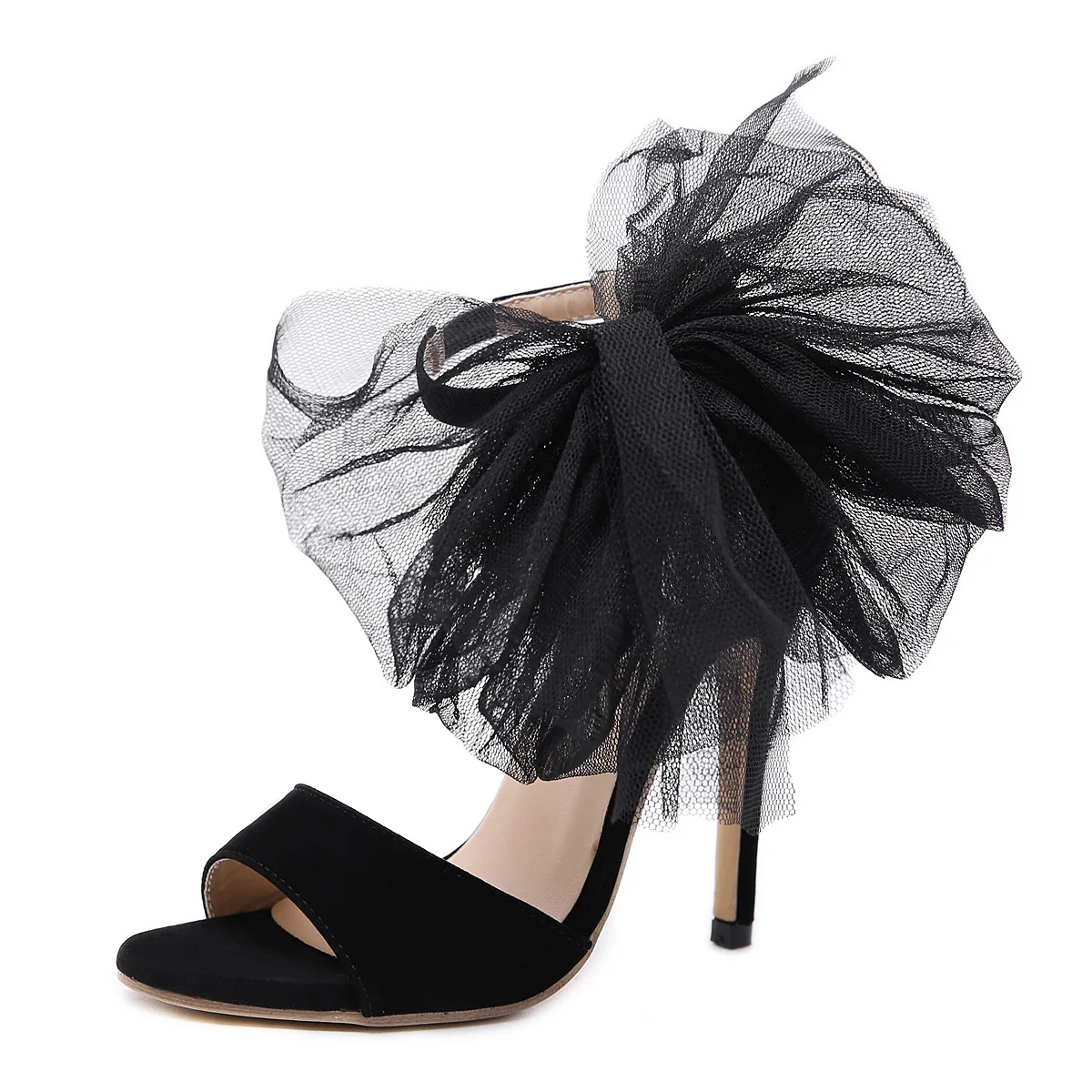 

Lace Denim Women's High Heel Sandals Suit Female Beige Shoes Lady 2021 Shallow Mouth Comfort High-heeled Stiletto Black Closed N