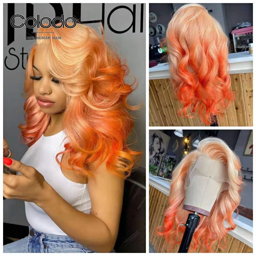 

Brazilian Lace Wig With Baby Hair Body Wave Remy Hair Ombre Orange Transparent Lace Wig Human Hair Wigs For Women