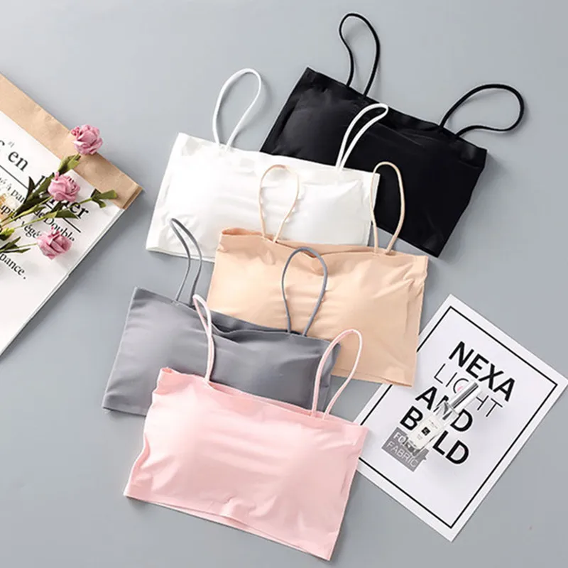 Fashion Sexy Bras for Women Push Up Lingerie Ice Silk Seamless Word Sling Female Tube Top 2021 Fashion