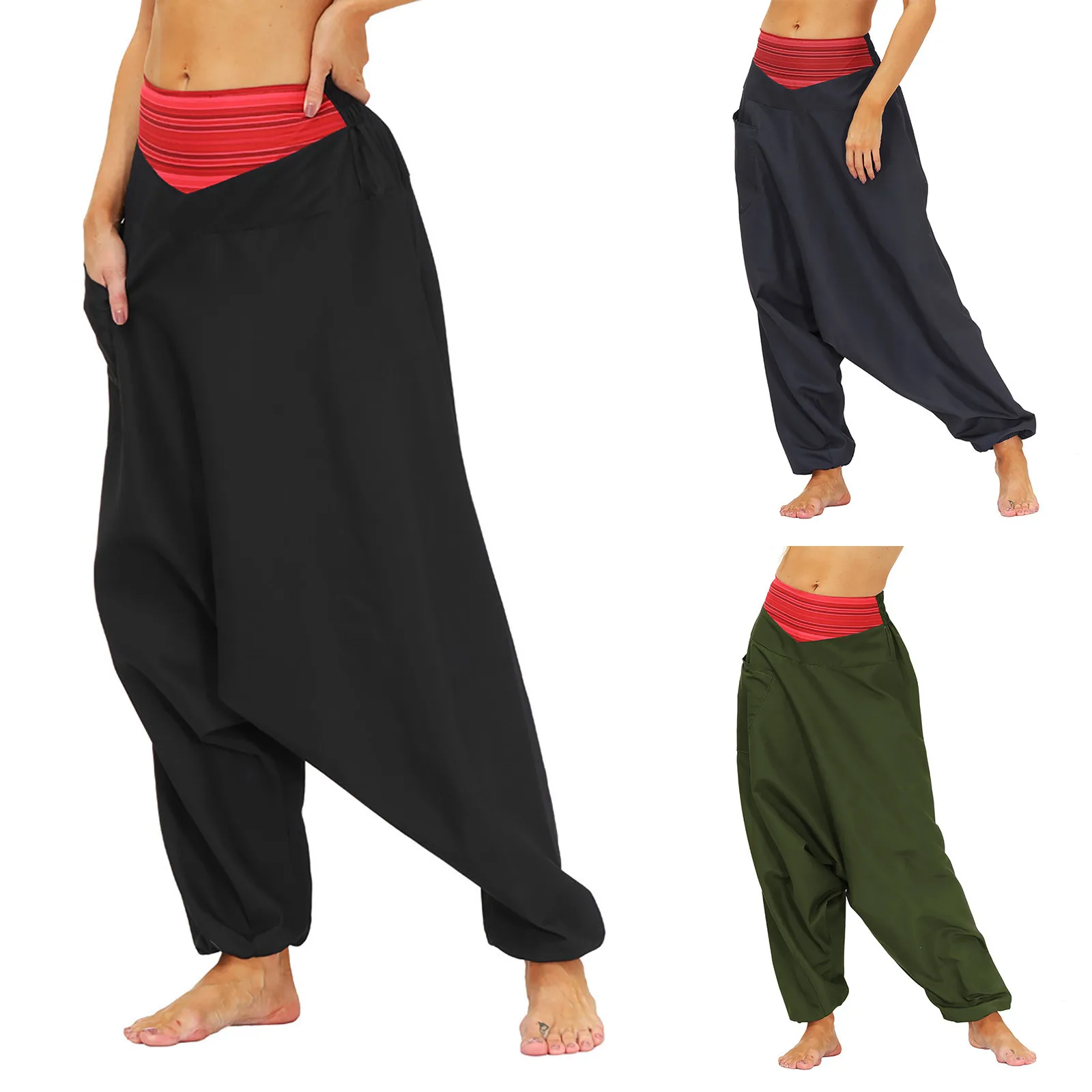

2021 Women Pants Casual Sport Solid Loose Women Bloomers Harem Pants Wide Legs Pants Plus Size Elastic High Waist Trousers