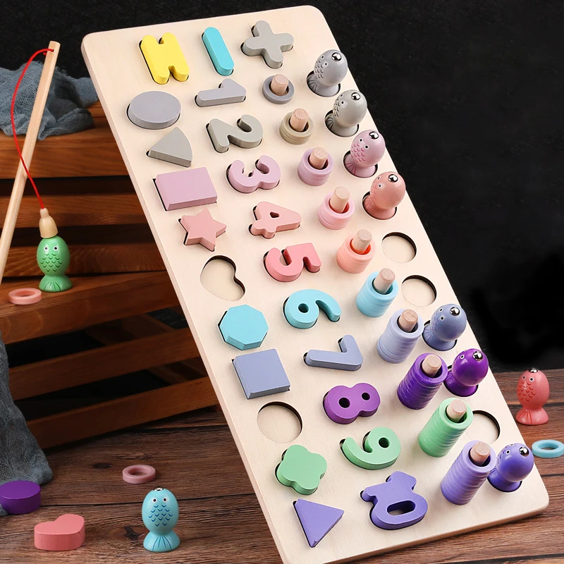 

Kids Wooden Montessori Educational Toys Board Magnetic Math Fishing Count Numbers Matching Shape Match Early Education Kids Toy