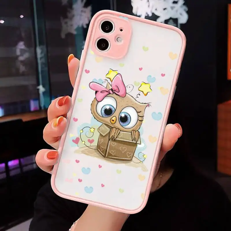 

Baby Cute Owl Phone Case Matte Transparent for iPhone 7 8 11 12 s mini pro X XS XR MAX Plus cover funda