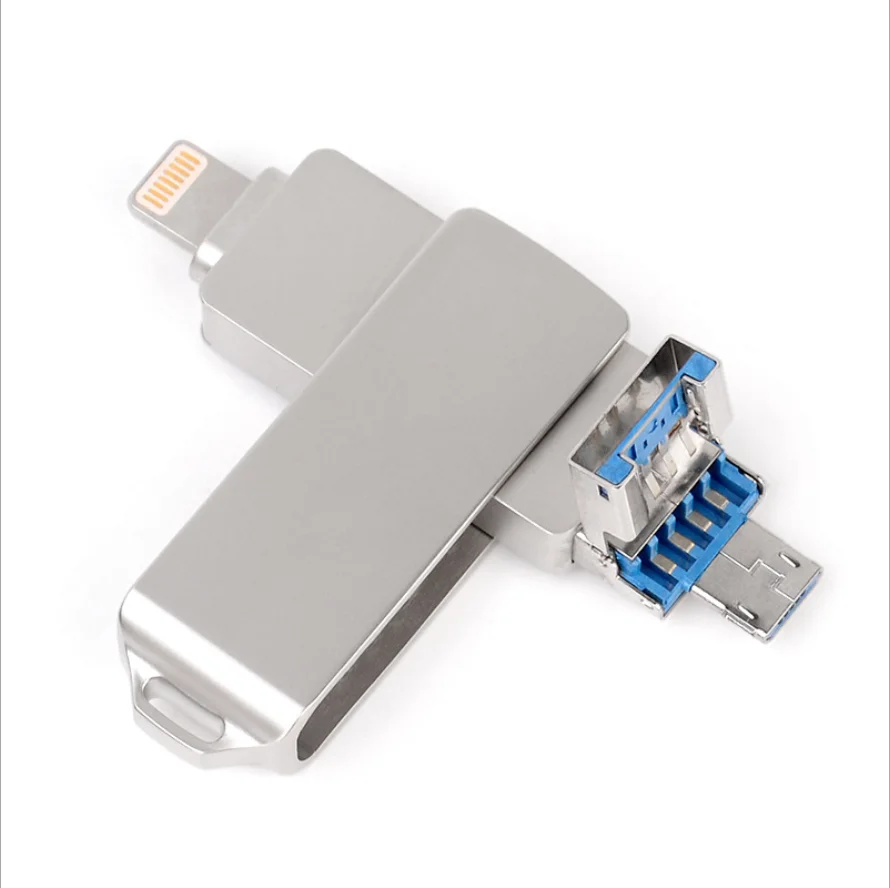 

Metal 360 degree rotating flash drive custom logo high speed USB3.1 /iPhone/Android 3 interface mobile phone computer universal