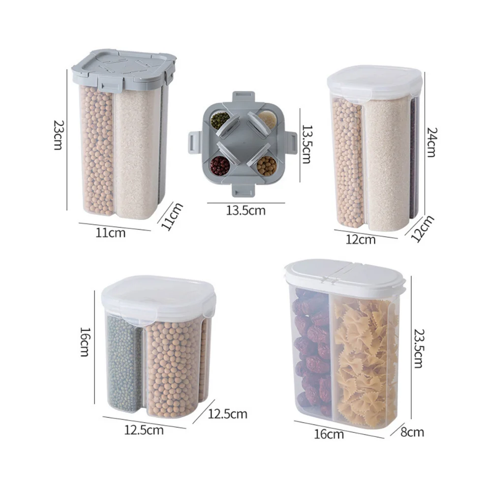

Sealed Multigrain Storage Tank Transparent Food Storage Container 4 Grids Jar Large Capacity Kitchen Containers