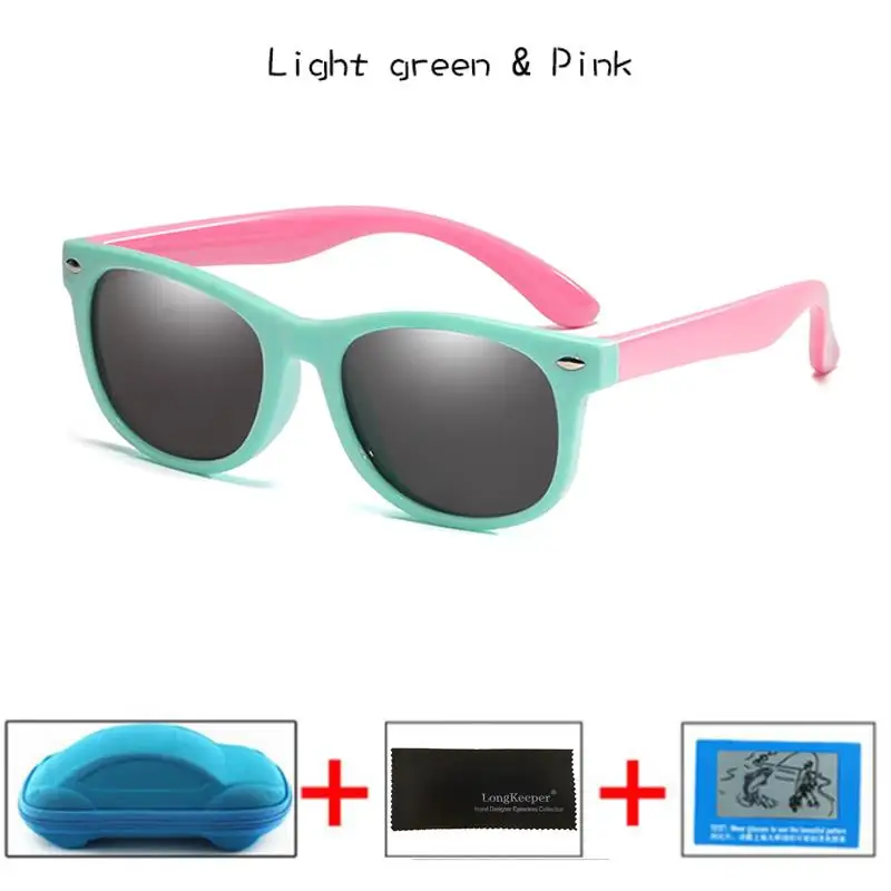 Light green pink Поляризационные детские солнцезащитные очки longkeader для мальчиков и девочек, небьющиеся Защитные солнцезащитные очки TR90 UV400 очки с коробками - Цвет линз: Light green pink